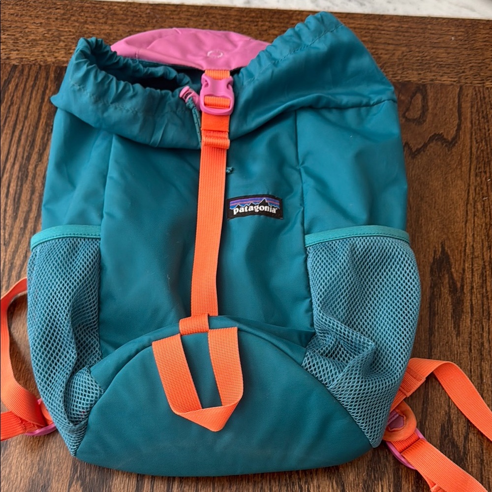 Patagonia Kids Teal Backpack with Pink & Orange Accents